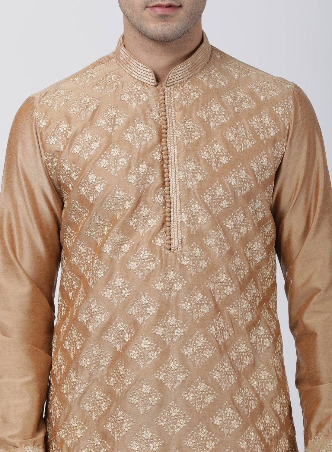 Men's Gold Cotton Silk Blend Kurta and Pyjama Set