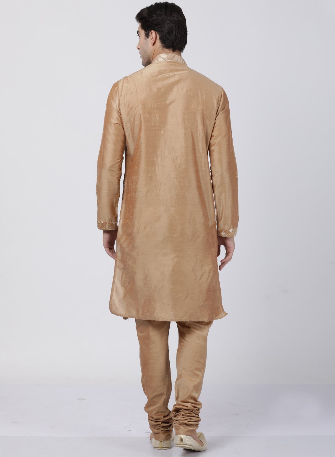 Men's Gold Cotton Silk Blend Kurta and Pyjama Set
