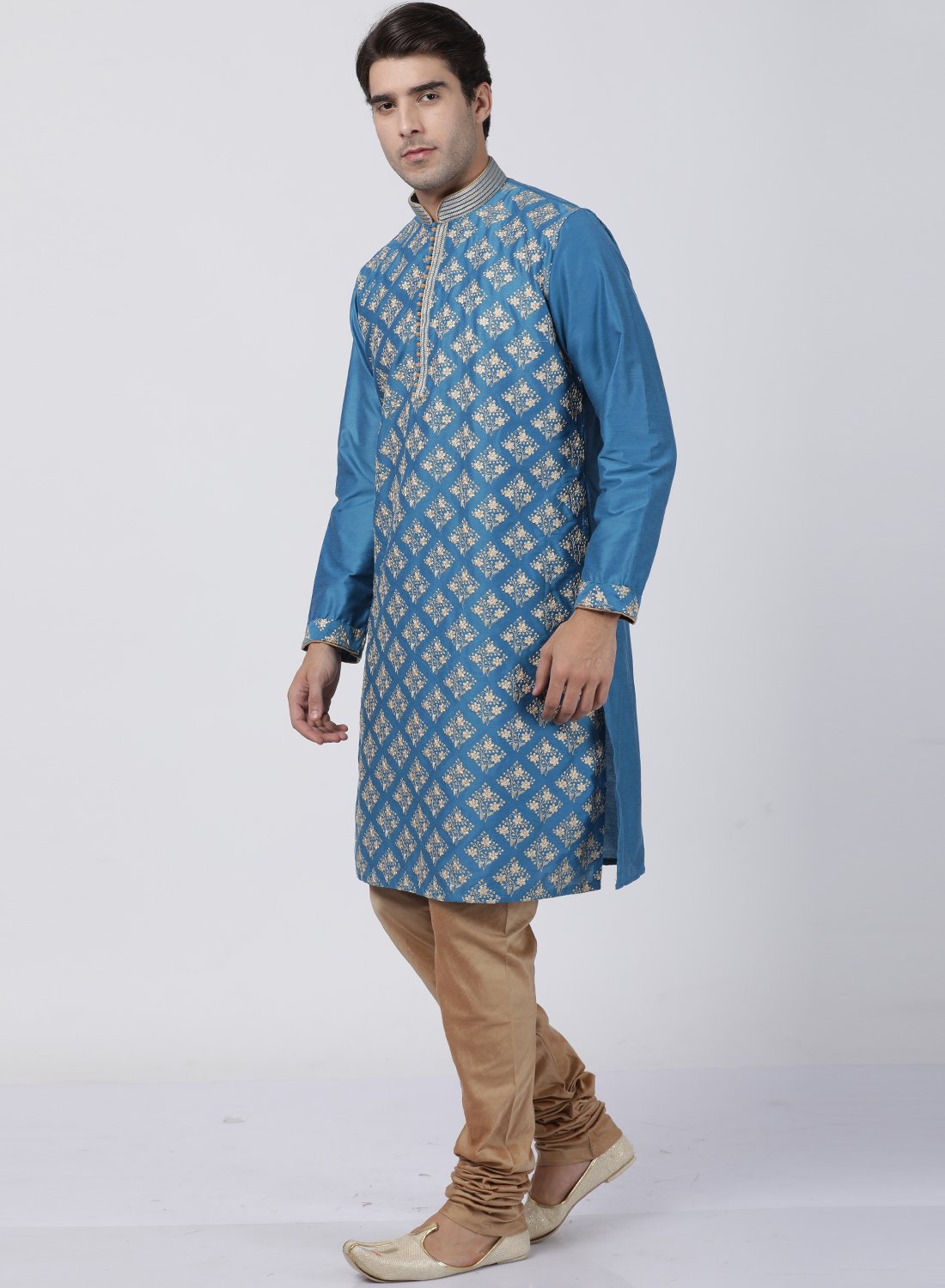 Men's Dark Green Cotton Silk Blend Kurta and Pyjama Set