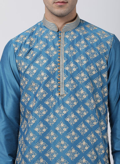 Men's Dark Green Cotton Silk Blend Kurta and Pyjama Set