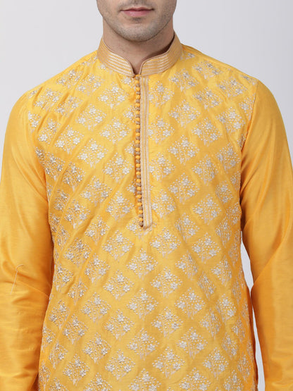 Men's Yellow Cotton Silk Blend Kurta