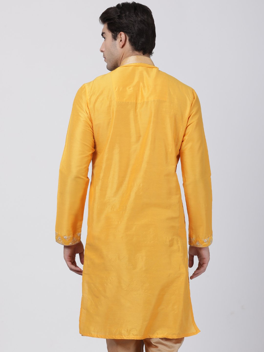 Men's Yellow Cotton Silk Blend Kurta