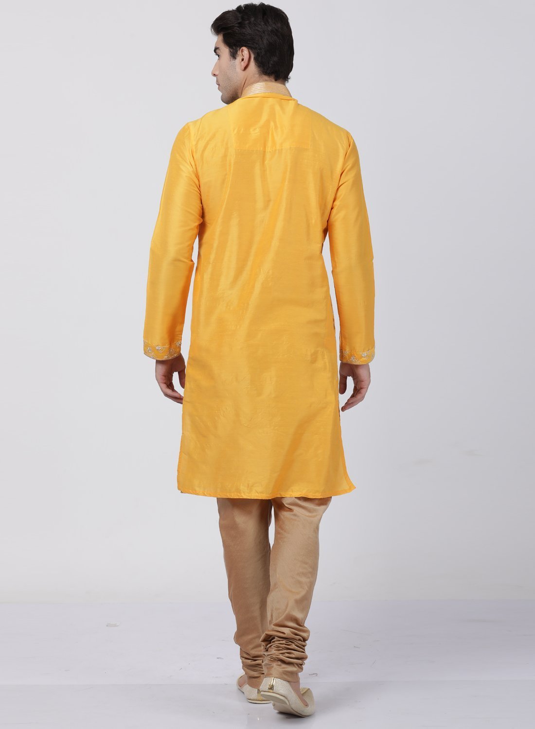 Men's Yellow Cotton Silk Blend Kurta and Pyjama Set