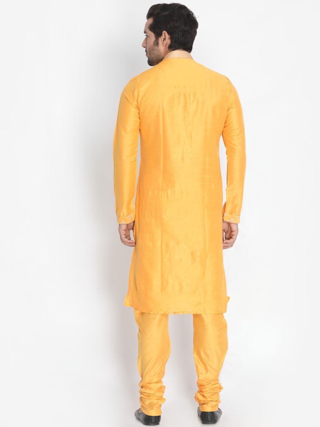 Men's Yellow Cotton Silk Blend Kurta and Pyjama Set