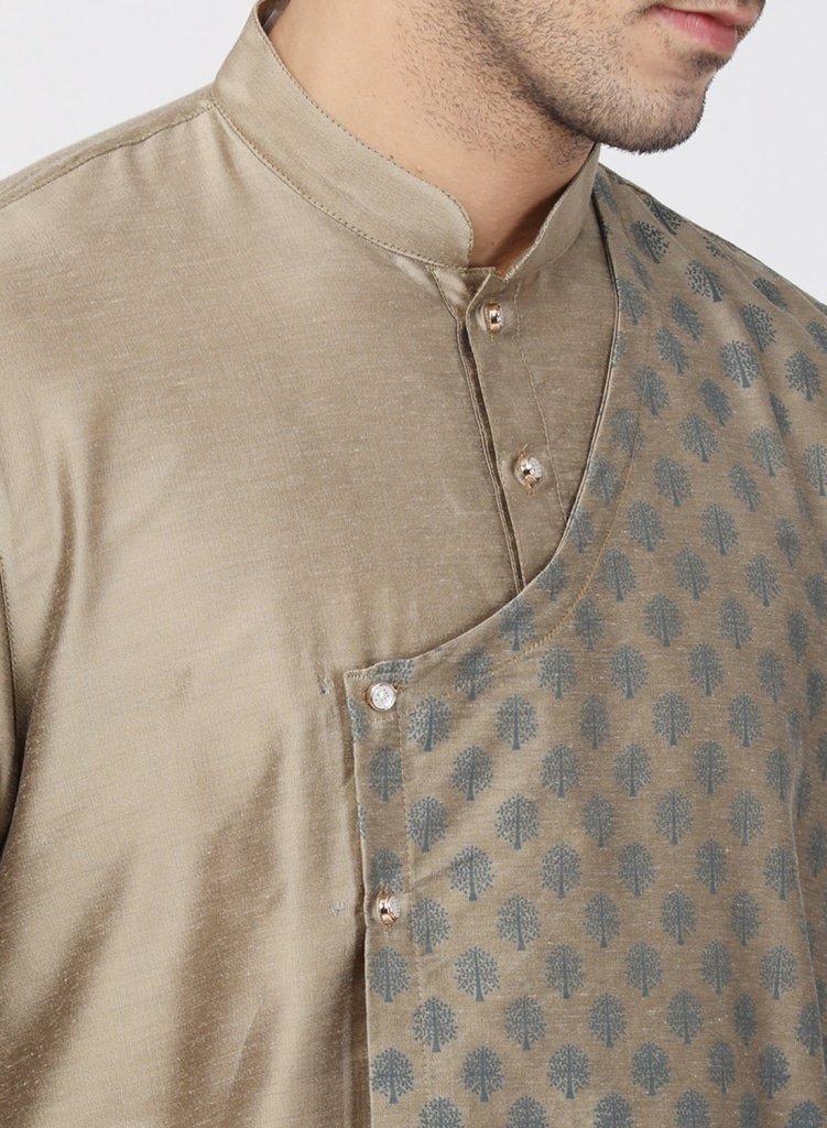 Men's Beige Cotton Silk Blend Kurta