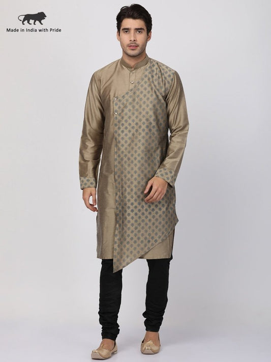 Men's Beige Cotton Silk Blend Kurta and Pyjama Set