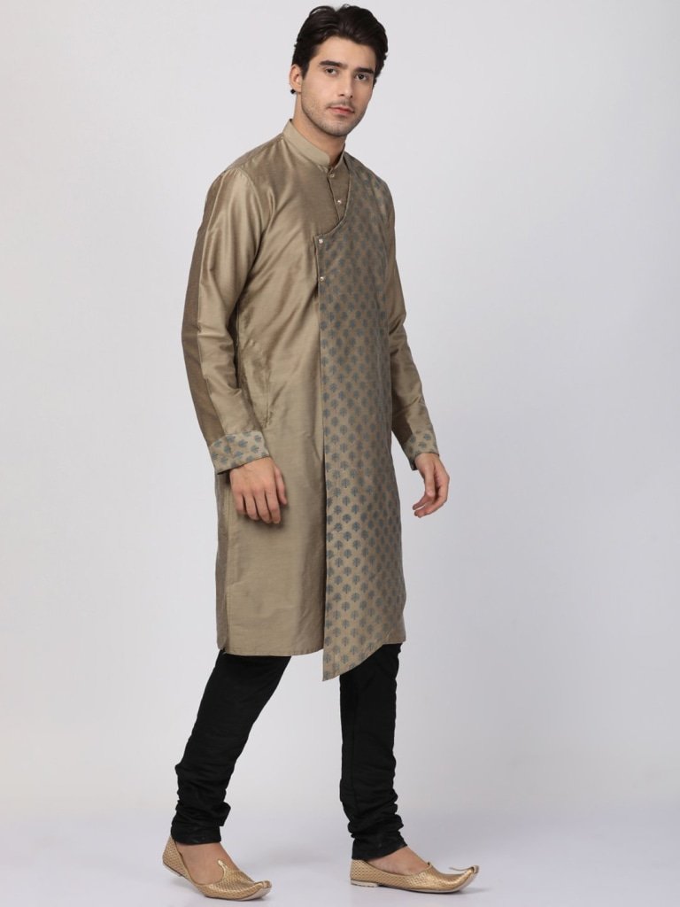 Men's Beige Cotton Silk Blend Kurta and Pyjama Set