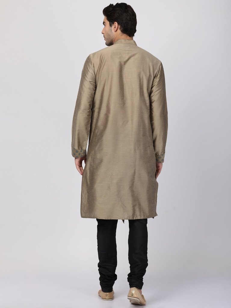 Men's Beige Cotton Silk Blend Kurta and Pyjama Set