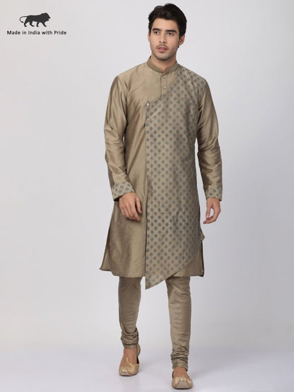 Men's Beige Cotton Silk Blend Kurta and Pyjama Set