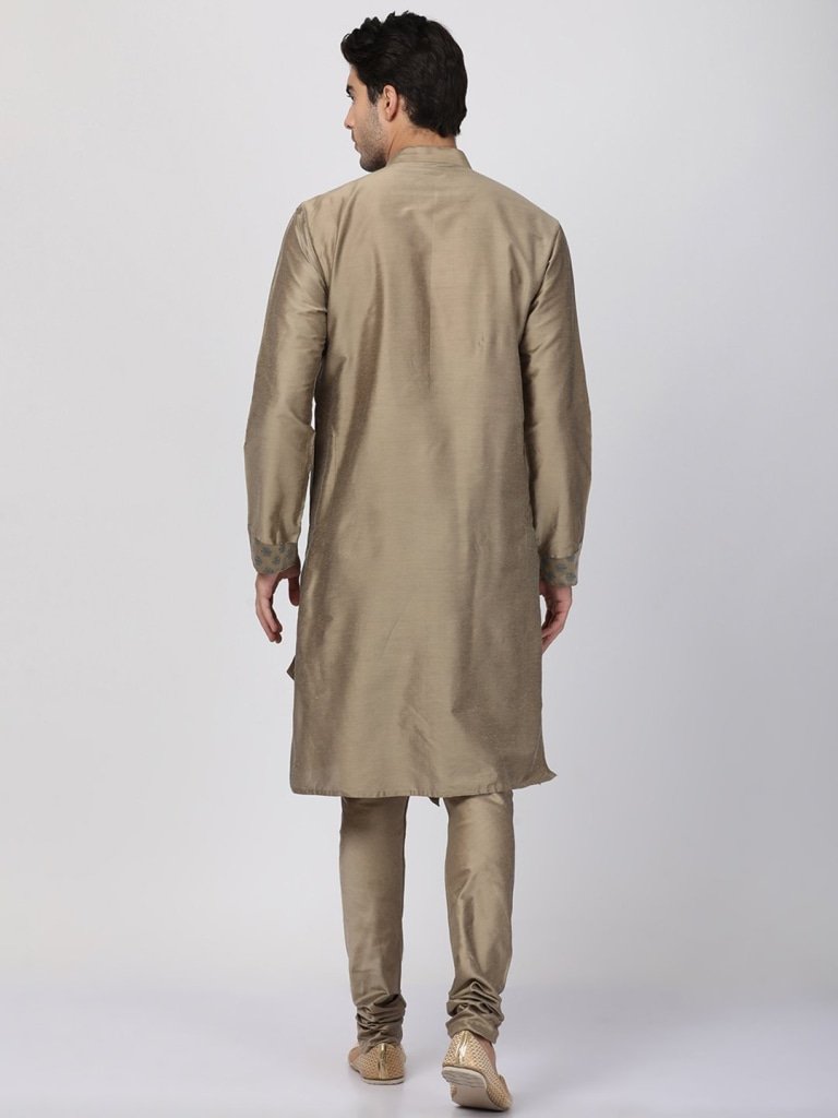Men's Beige Cotton Silk Blend Kurta and Pyjama Set