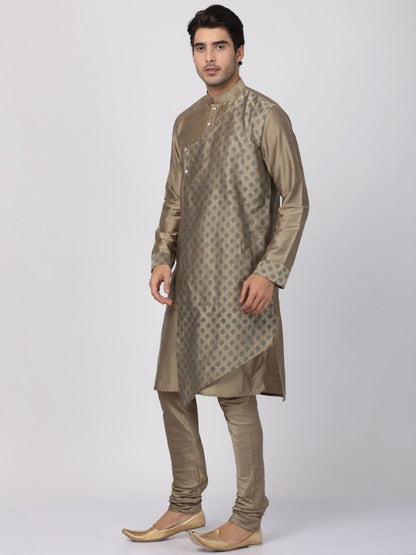 Men's Beige Cotton Silk Blend Kurta and Pyjama Set