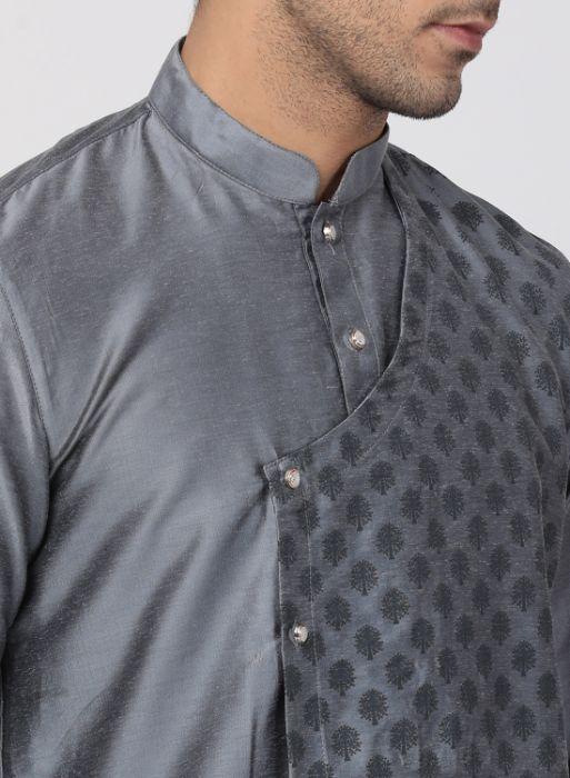 Men's Grey Cotton Silk Blend Kurta