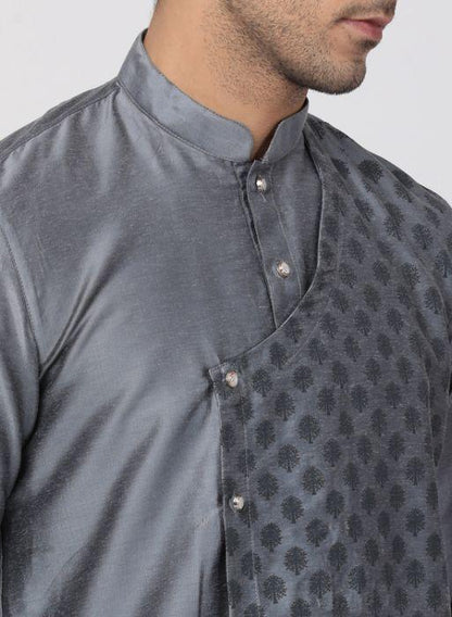 Men's Grey Cotton Silk Blend Kurta