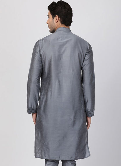 Men's Grey Cotton Silk Blend Kurta