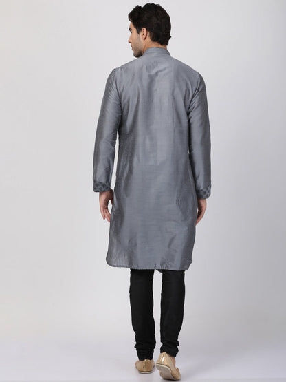 Men's Grey Cotton Silk Blend Kurta and Pyjama Set