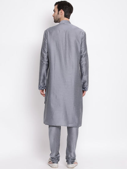 Men's Grey Cotton Silk Blend Kurta and Pyjama Set