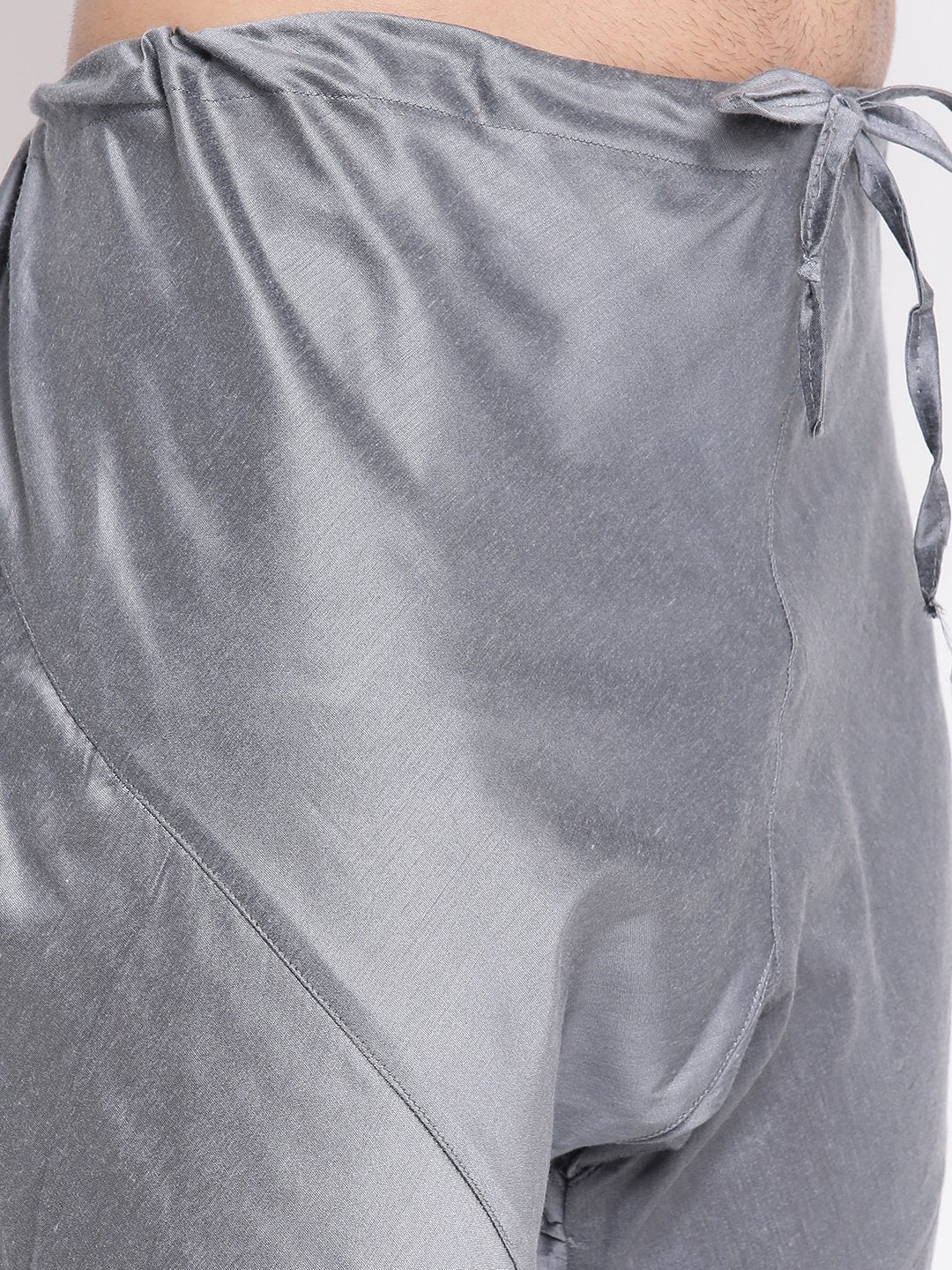 Men's Grey Cotton Silk Blend Kurta and Pyjama Set