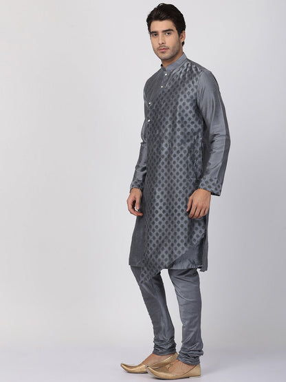 Men's Grey Cotton Silk Blend Kurta and Pyjama Set