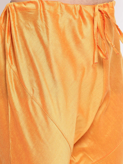 Men's Orange Cotton Silk Blend Kurta and Pyjama Set