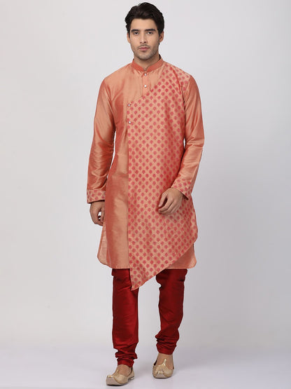 Men's Pink Cotton Silk Blend Kurta and Pyjama Set