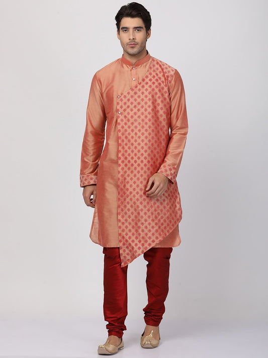 Men's Pink Cotton Silk Blend Kurta and Pyjama Set