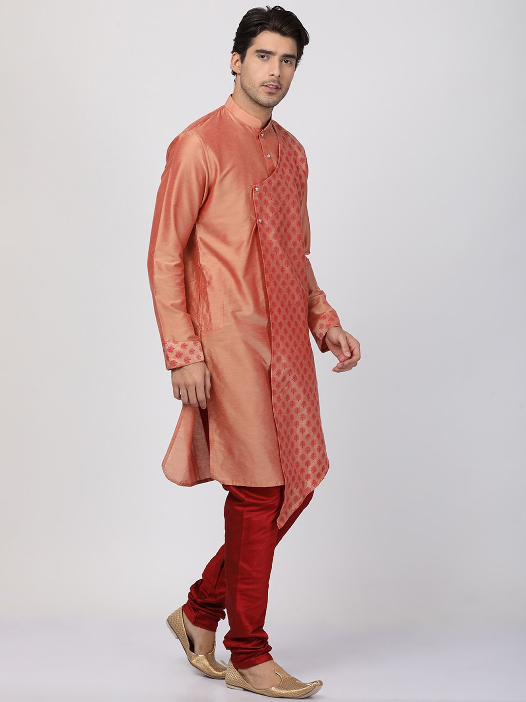 Men's Pink Cotton Silk Blend Kurta and Pyjama Set