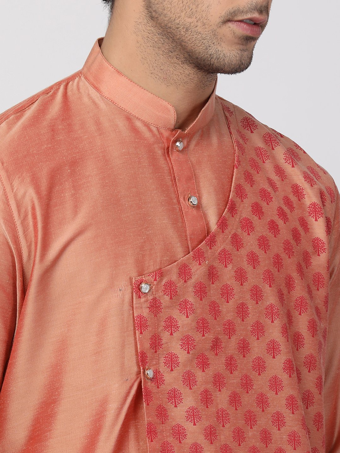 Men's Pink Cotton Silk Blend Kurta and Pyjama Set
