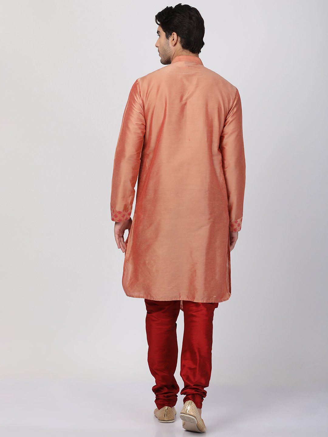 Men's Pink Cotton Silk Blend Kurta and Pyjama Set