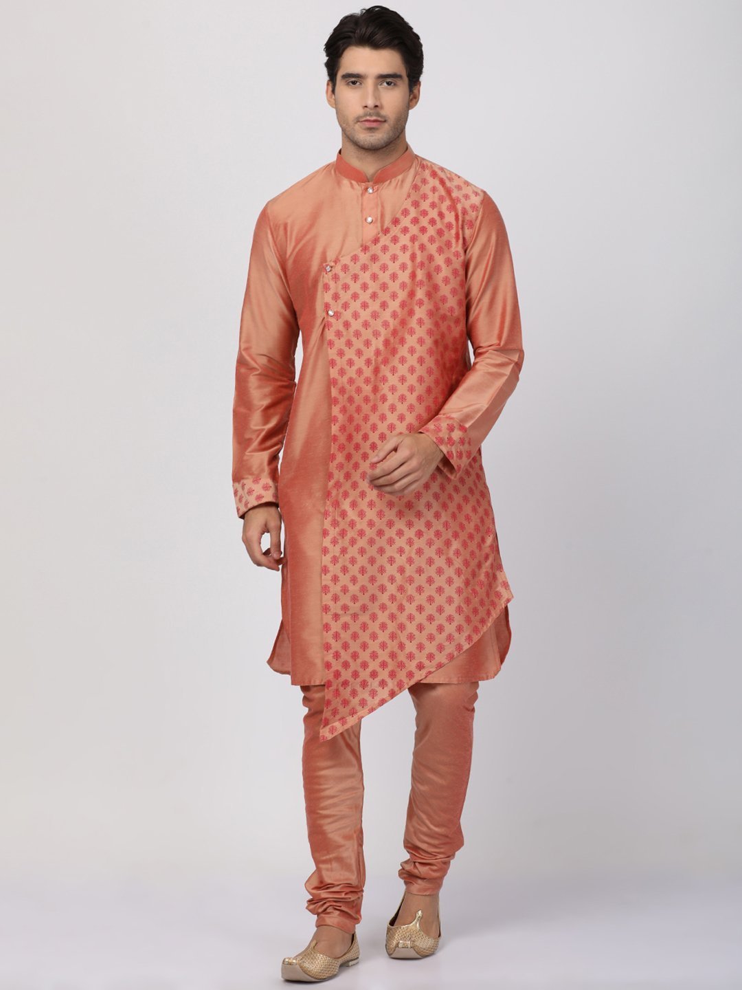 Men's Pink Cotton Silk Blend Kurta and Pyjama Set