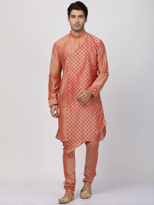 Men's Pink Cotton Silk Blend Kurta and Pyjama Set