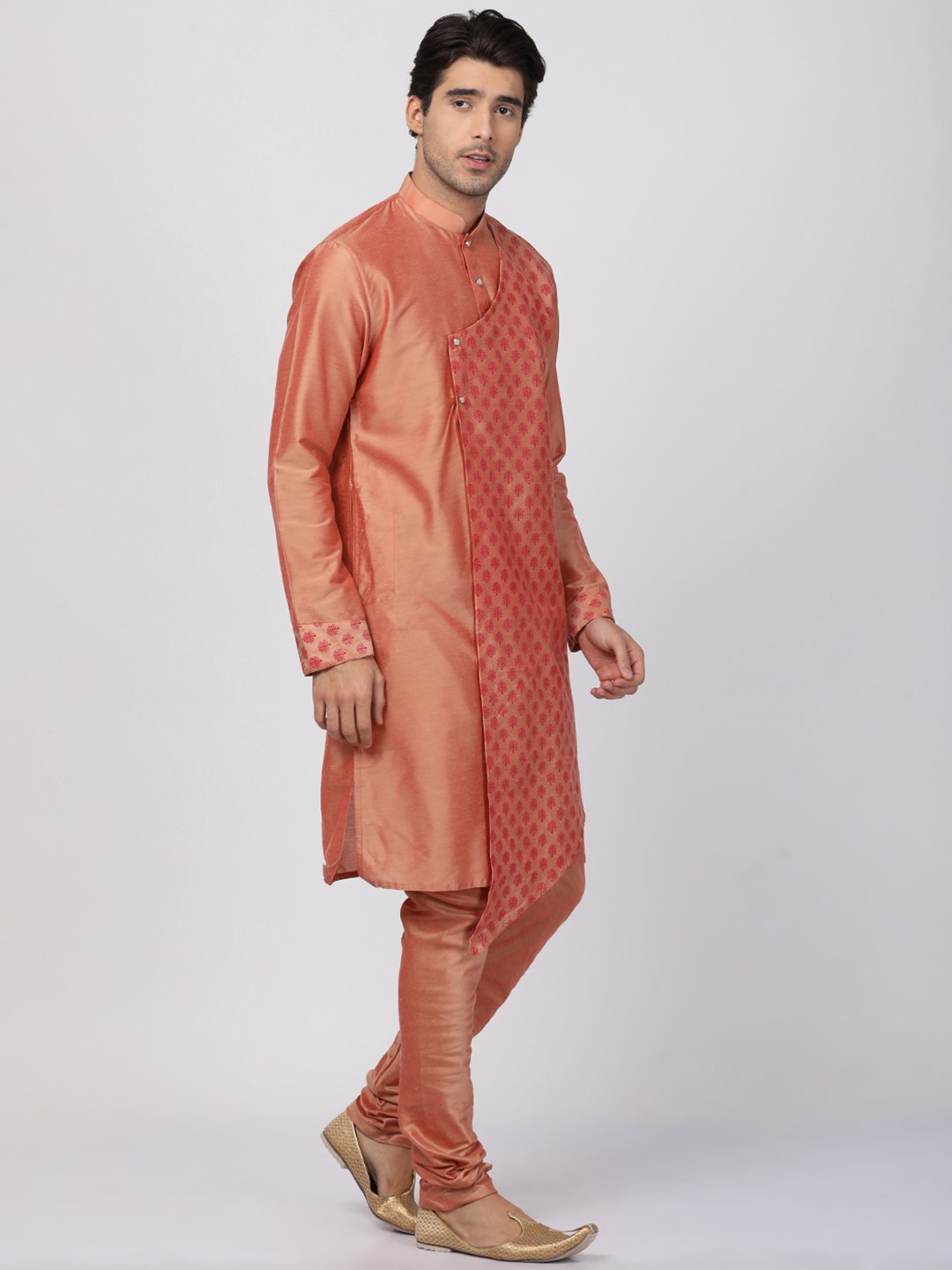 Men's Pink Cotton Silk Blend Kurta and Pyjama Set
