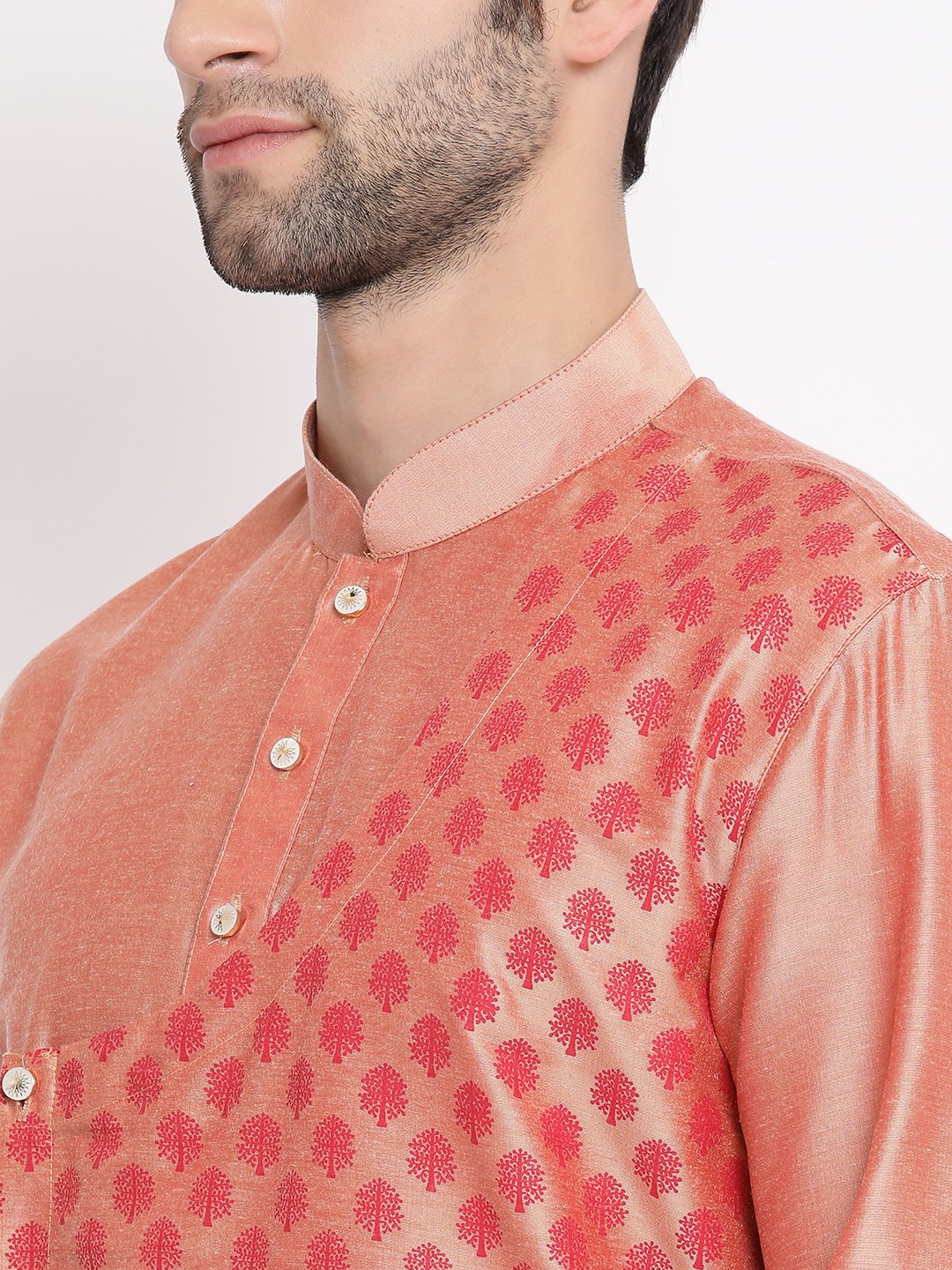 Men's Pink Cotton Silk Blend Kurta and Pyjama Set
