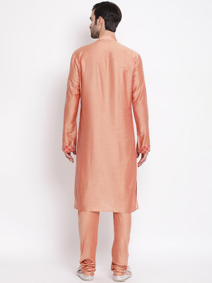 Men's Pink Cotton Silk Blend Kurta and Pyjama Set