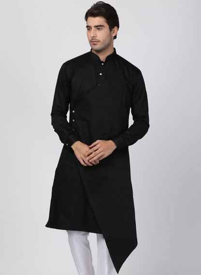 Men's Black Cotton Blend Kurta