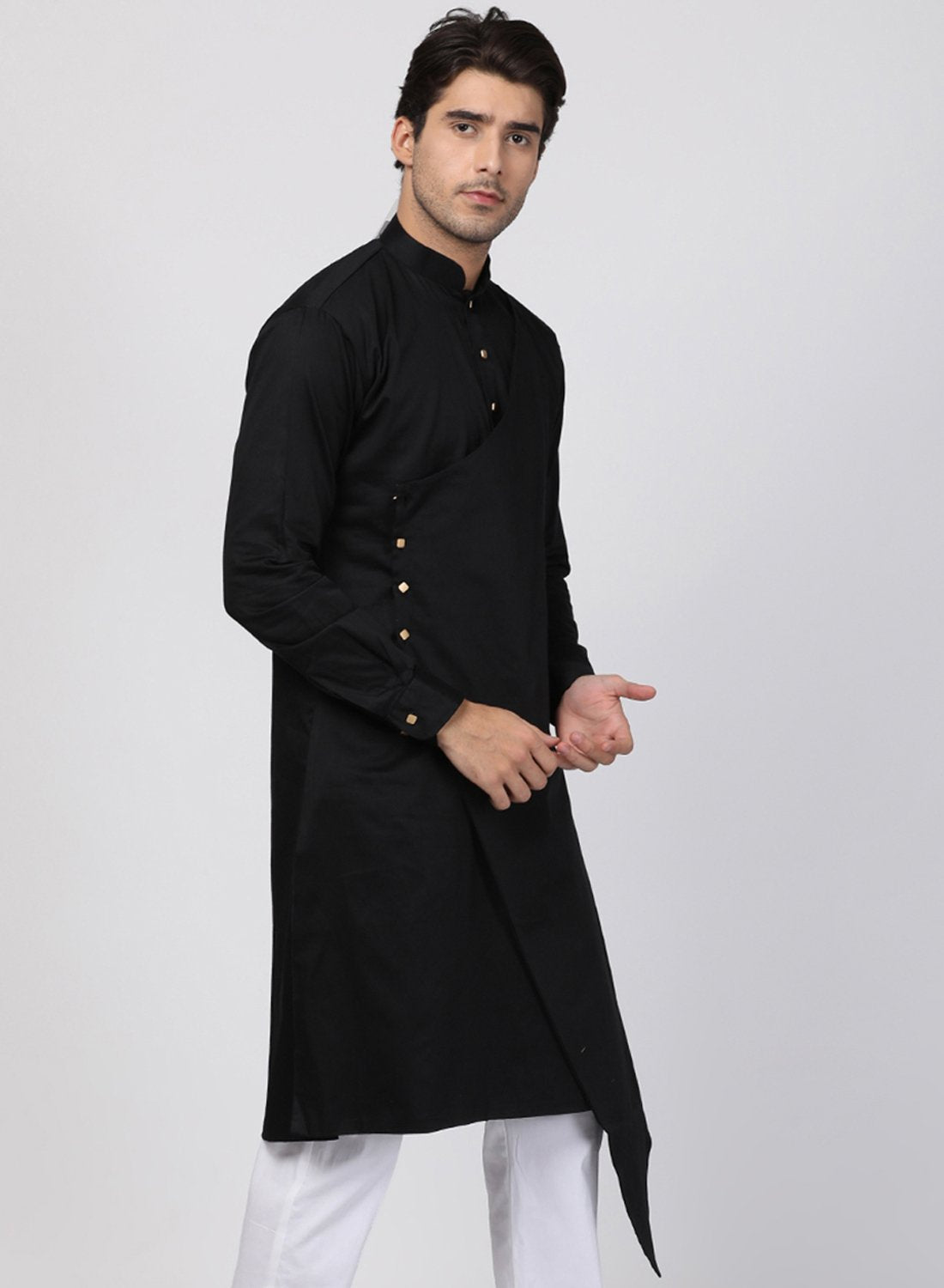 Men's Black Cotton Blend Kurta