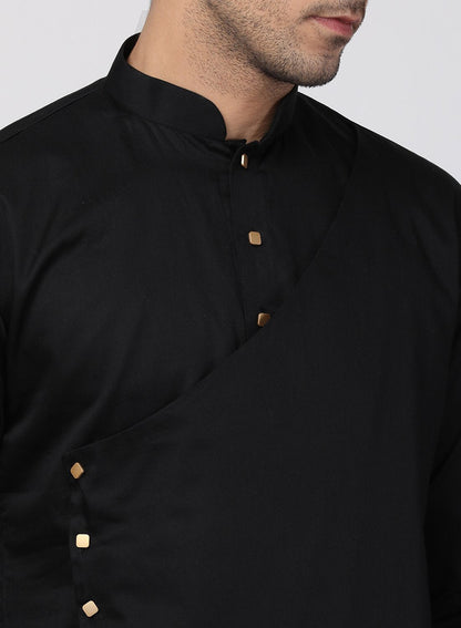 Men's Black Cotton Blend Kurta