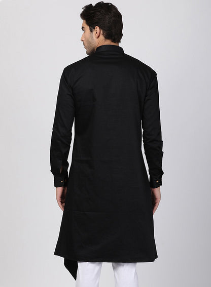 Men's Black Cotton Blend Kurta