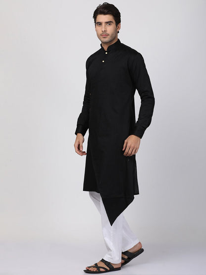 Men's Black Cotton Blend Kurta