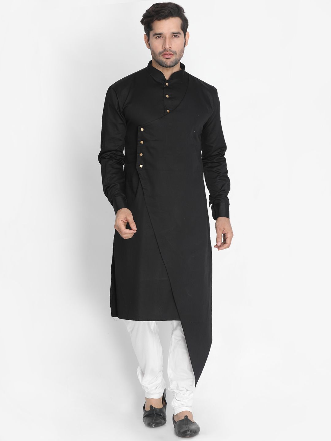 Men's Black Cotton Silk Blend Kurta and Pyjama Set