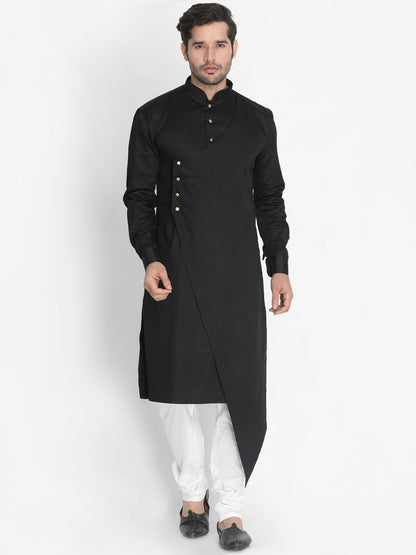 Men's Black Cotton Silk Blend Kurta and Pyjama Set
