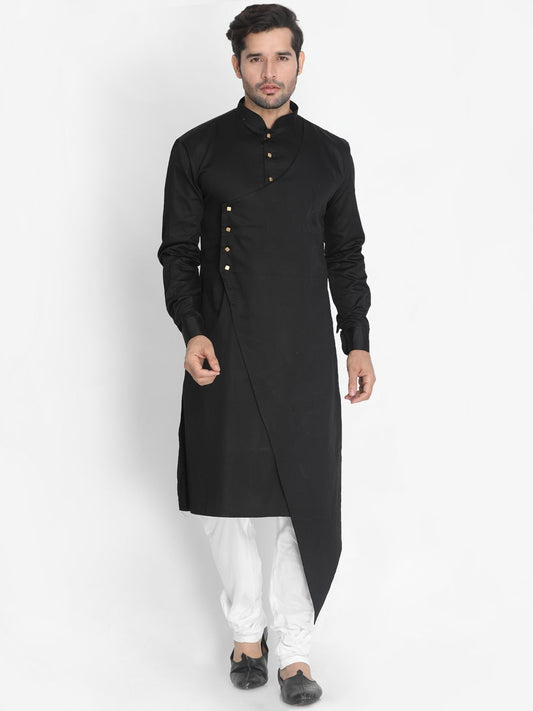 Men's Black Cotton Silk Blend Kurta and Pyjama Set