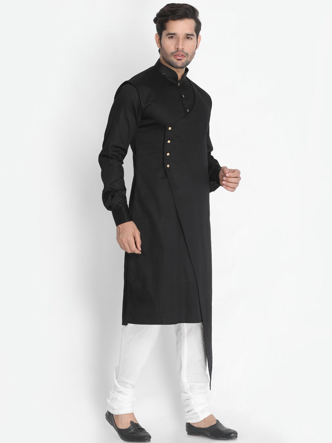 Men's Black Cotton Silk Blend Kurta and Pyjama Set