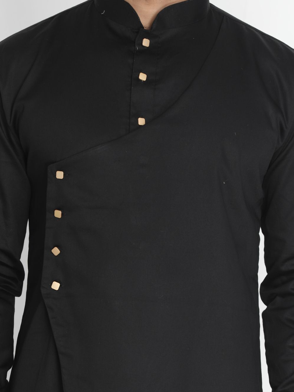 Men's Black Cotton Silk Blend Kurta and Pyjama Set