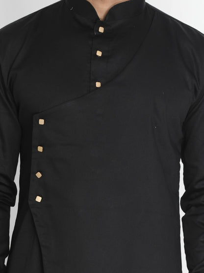 Men's Black Cotton Silk Blend Kurta and Pyjama Set