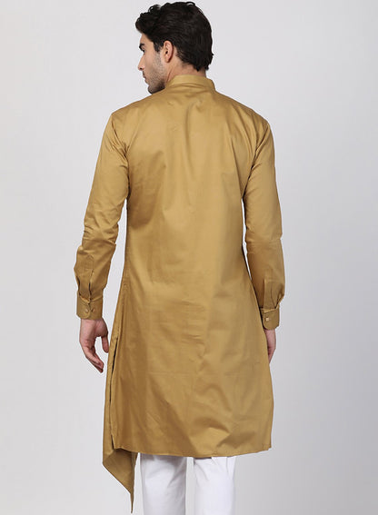 Men's Beige Cotton Blend Kurta