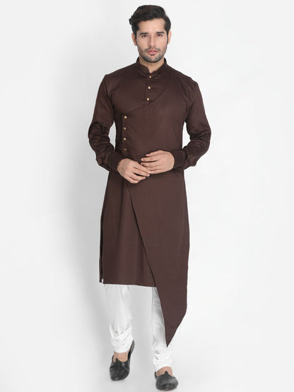 Men's Brown Cotton Silk Blend Kurta and Pyjama Set