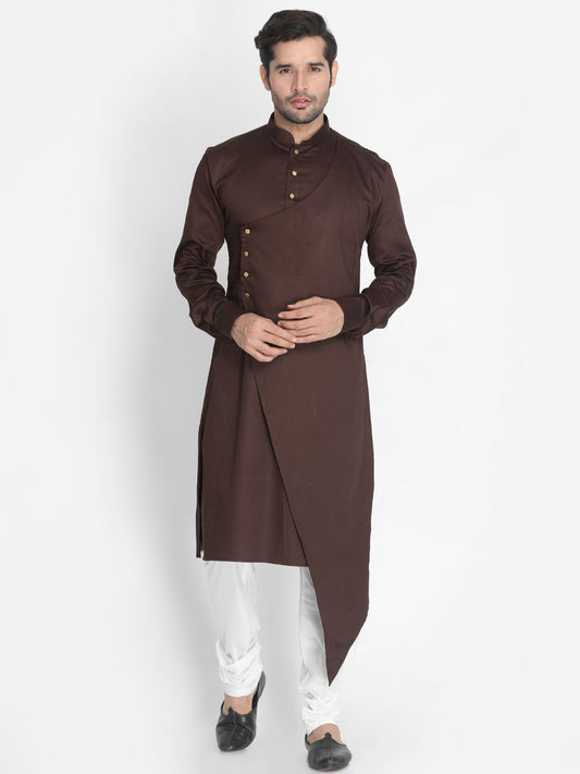 Men's Brown Cotton Silk Blend Kurta and Pyjama Set