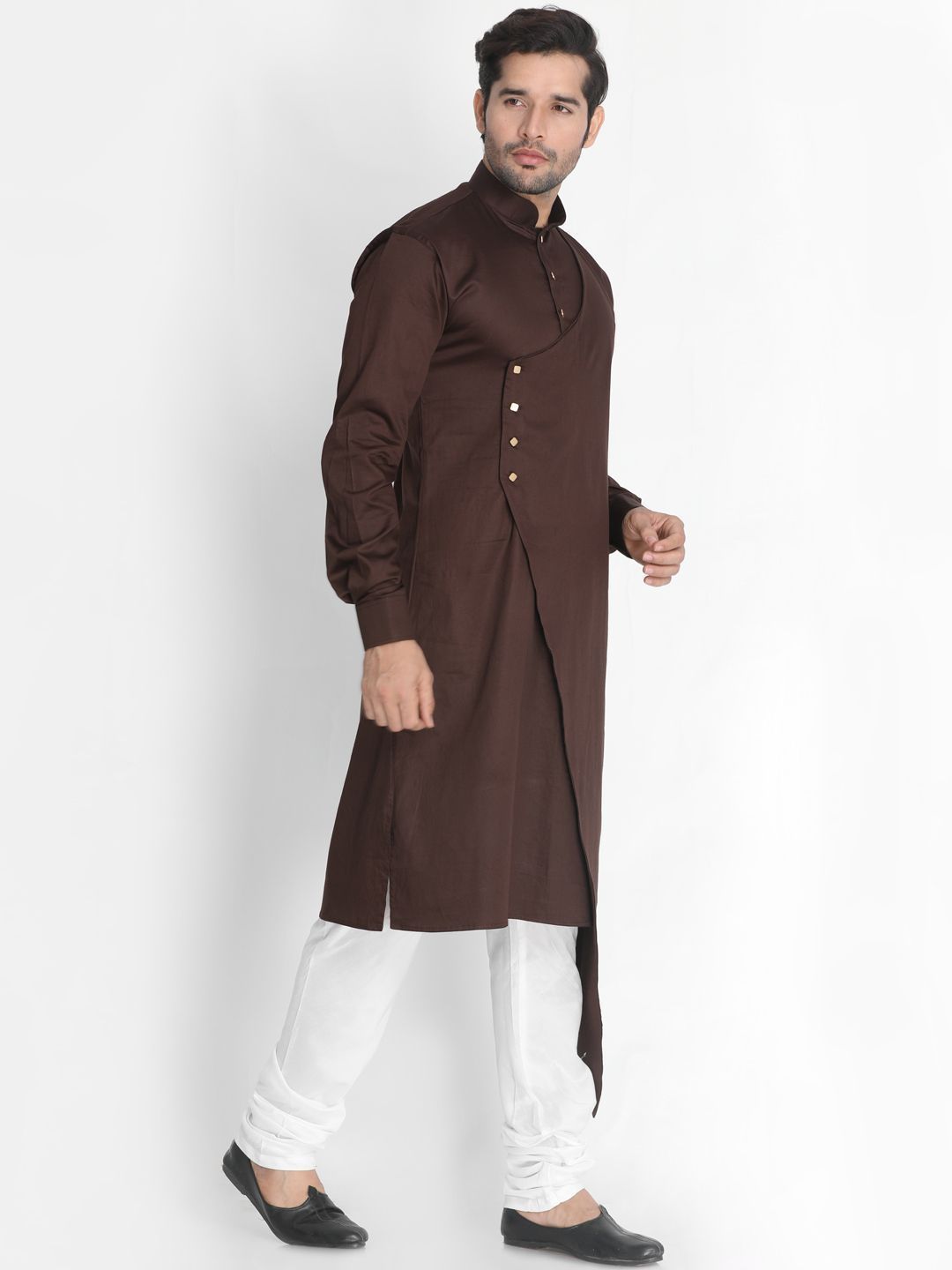 Men's Brown Cotton Silk Blend Kurta and Pyjama Set