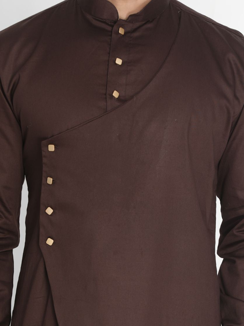 Men's Brown Cotton Silk Blend Kurta and Pyjama Set