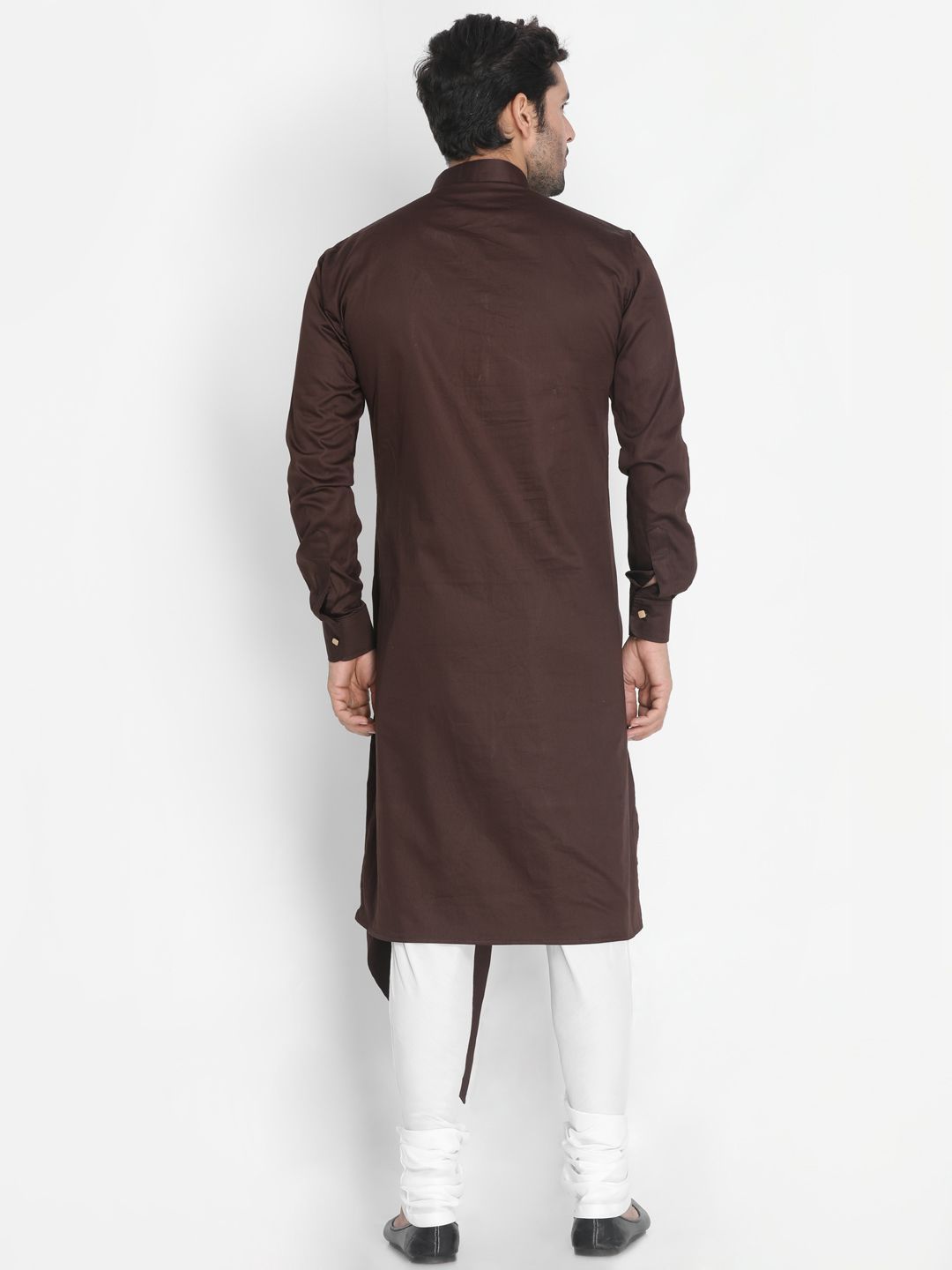 Men's Brown Cotton Silk Blend Kurta and Pyjama Set